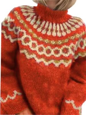 Stylish Regular Fit Geometric Turtleneck Long Sleeve Sweater - Image 6