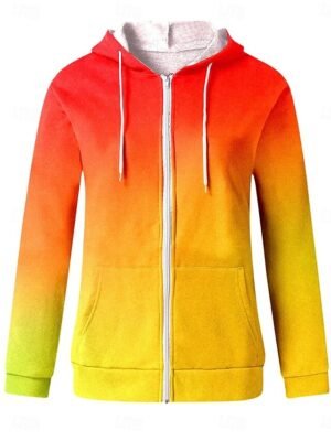 Stylish Regular Fit Gradient Print Hoodie Long Sleeve Jacket - Image 3