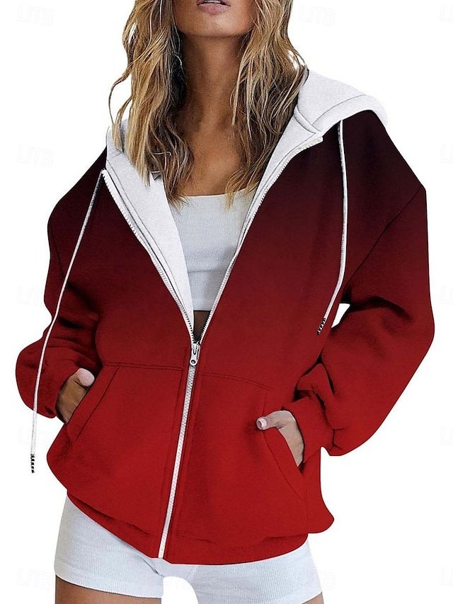 Stylish Regular Fit Gradient Stripe Full Zip Long Sleeve Hoodie Jacket - Image 1