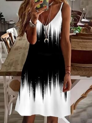 Stylish Regular Fit Gradient V Neck Sleeveless Mini Dress - Image 1