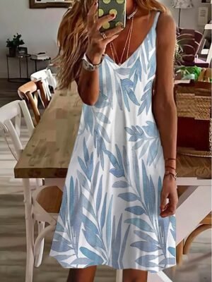 Stylish Regular Fit Gradient V Neck Sleeveless Mini Dress - Image 2