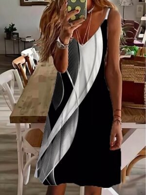 Stylish Regular Fit Gradient V Neck Sleeveless Mini Dress - Image 3