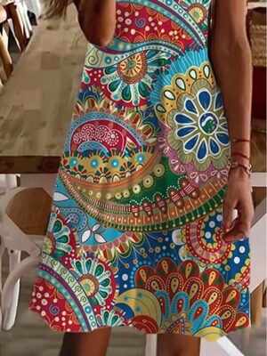 Stylish Regular Fit Gradient V Neck Sleeveless Mini Dress - Image 6