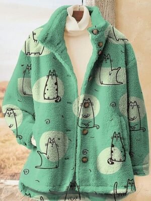 Stylish Regular Fit Leopard Geometric Full Zip Long Sleeve Sherpa Jacket - Image 3