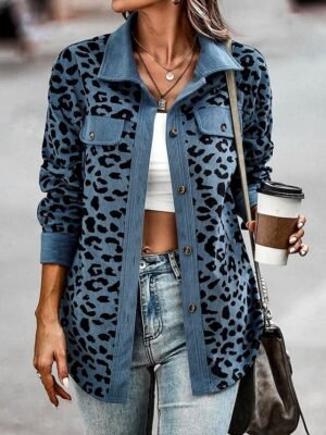 Stylish Regular Fit Leopard Print Long Sleeve Jacket - Image 3