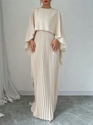Stylish Regular Fit Plain Crew Neck Long Sleeve Maxi Dress - Image 1