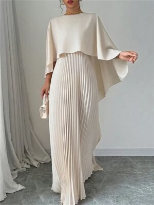 Stylish Regular Fit Plain Crew Neck Long Sleeve Maxi Dress - Image 2