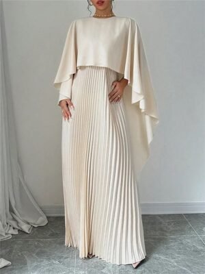 Stylish Regular Fit Plain Crew Neck Long Sleeve Maxi Dress - Image 6
