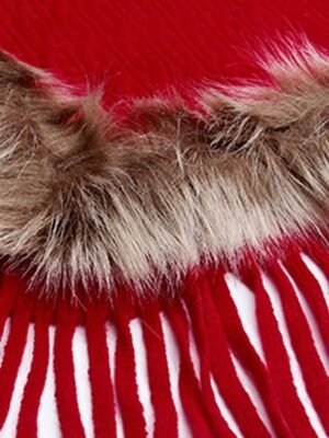 Stylish Regular Fit Plain Faux Fur Trim Long Sleeve Cloak - Image 10