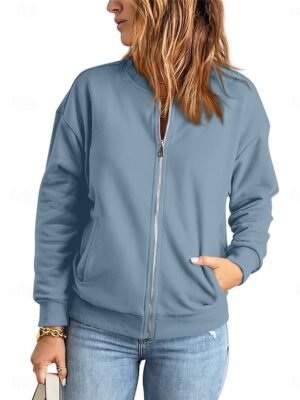 Stylish Regular Fit Plain Full Zip Bomber Jacket - Image 3
