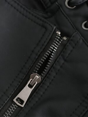 Stylish Regular Fit Plain Full Zip Long Sleeve Short Faux Leather Jacket - Image 6