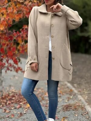 Stylish Regular Fit Plain Long Sleeve Coat - Image 4