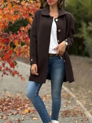 Stylish Regular Fit Plain Long Sleeve Coat - Image 5