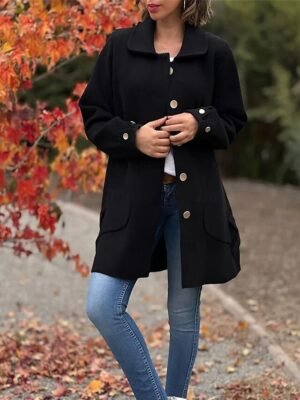 Stylish Regular Fit Plain Long Sleeve Coat - Image 6