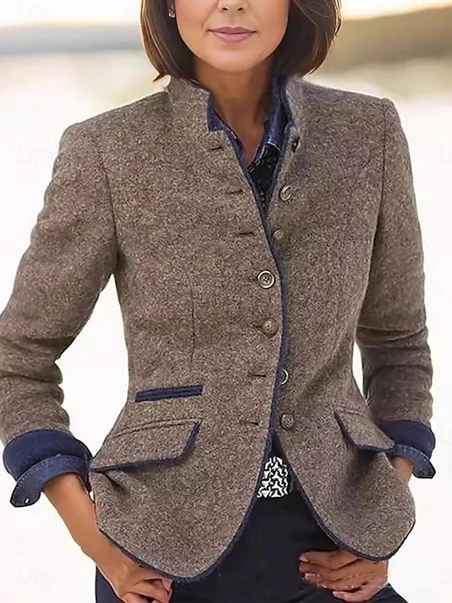 Stylish Regular Fit Plain Long Sleeve Khaki Coat - Image 1