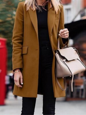 Stylish Regular Fit Plain Long Sleeve Long Coat - Image 2