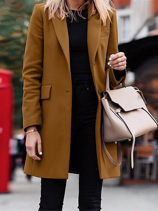Stylish Regular Fit Plain Long Sleeve Long Coat - Image 2