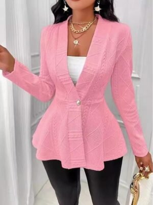 Stylish Regular Fit Plain Ruffle Long Sleeve Blazer - Image 1