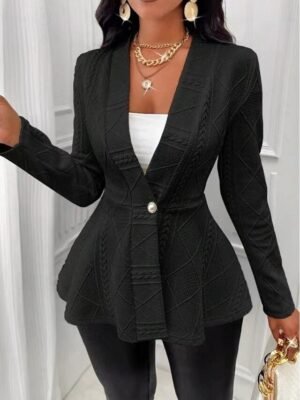 Stylish Regular Fit Plain Ruffle Long Sleeve Blazer - Image 2