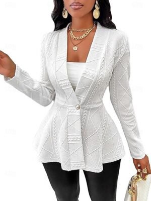 Stylish Regular Fit Plain Ruffle Long Sleeve Blazer - Image 4