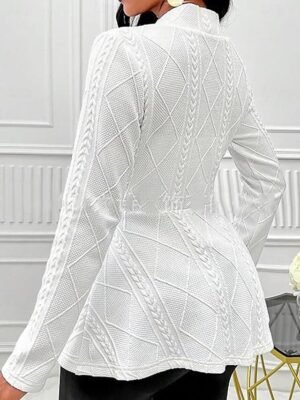 Stylish Regular Fit Plain Ruffle Long Sleeve Blazer - Image 5