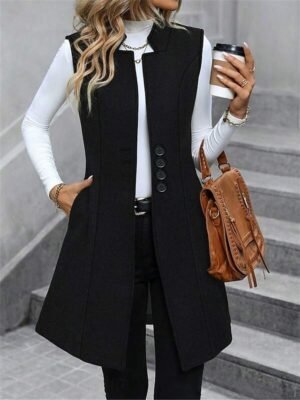 Stylish Regular Fit Plain Sleeveless Vest - Image 2