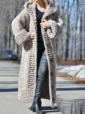 Stylish Regular Fit Pure Colour Hooded Long Sleeve Long Cardigan - Image 3