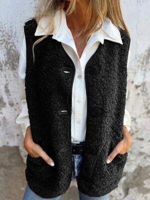 Stylish Regular Fit Sleeveless Solid Vest with Pockets - Image 4