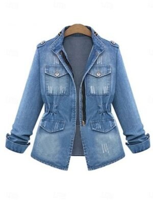 Stylish Regular Fit Solid Color Long Sleeve Denim Jacket - Image 1