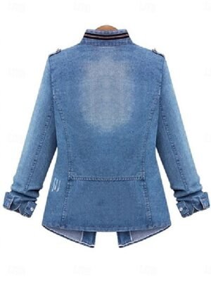 Stylish Regular Fit Solid Color Long Sleeve Denim Jacket - Image 2