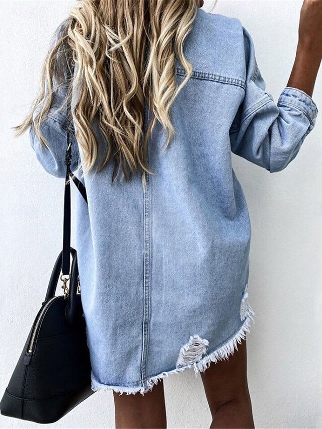 Stylish Regular Fit Solid Colour Long Sleeve Denim Jacket - Image 2