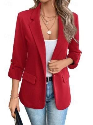 Stylish Regular Fit Solid Colour Long Sleeve Blazer - Image 7
