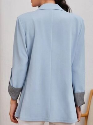Stylish Regular Fit Solid Colour Long Sleeve Blazer - Image 7
