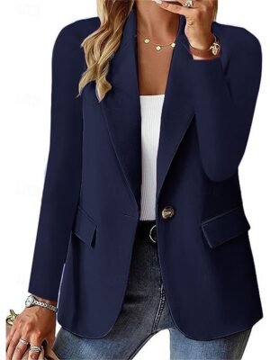 Stylish Regular Fit Solid Lapel Long Sleeve Winter Blazer - Image 3