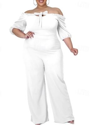 Stylish Regular Fit Solid Off Shoulder Half Sleeve Summer Jumpsuit - Image 10