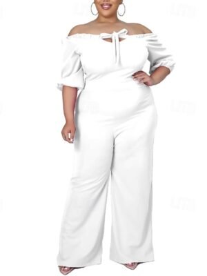 Stylish Regular Fit Solid Off Shoulder Half Sleeve Summer Jumpsuit - Image 11