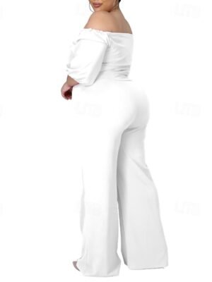 Stylish Regular Fit Solid Off Shoulder Half Sleeve Summer Jumpsuit - Image 12