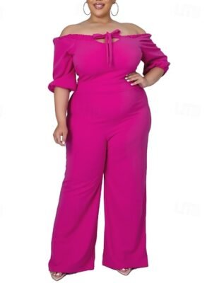 Stylish Regular Fit Solid Off Shoulder Half Sleeve Summer Jumpsuit - Image 3