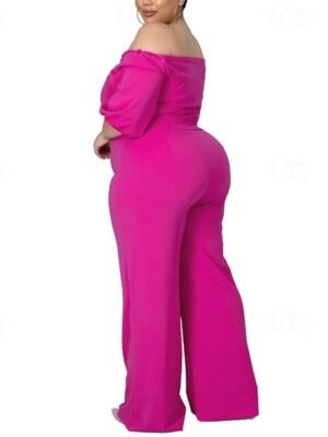 Stylish Regular Fit Solid Off Shoulder Half Sleeve Summer Jumpsuit - Image 4
