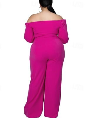 Stylish Regular Fit Solid Off Shoulder Half Sleeve Summer Jumpsuit - Image 5