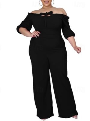 Stylish Regular Fit Solid Off Shoulder Half Sleeve Summer Jumpsuit - Image 6