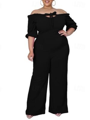 Stylish Regular Fit Solid Off Shoulder Half Sleeve Summer Jumpsuit - Image 7