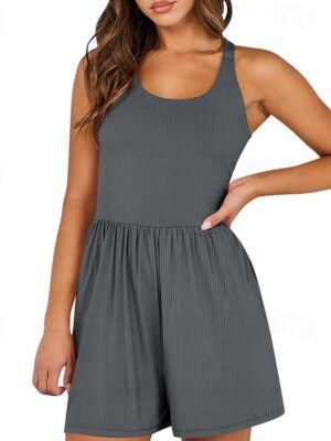 Stylish Regular Fit Solid Sleeveless Crew Neck Romper - Image 1
