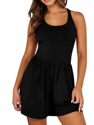 Stylish Regular Fit Solid Sleeveless Crew Neck Romper - Image 10