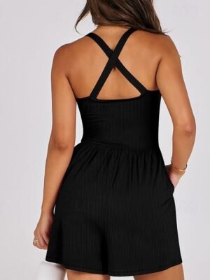 Stylish Regular Fit Solid Sleeveless Crew Neck Romper - Image 11