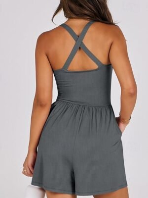Stylish Regular Fit Solid Sleeveless Crew Neck Romper - Image 3