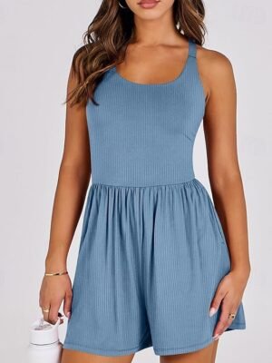 Stylish Regular Fit Solid Sleeveless Crew Neck Romper - Image 5