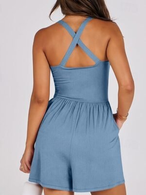 Stylish Regular Fit Solid Sleeveless Crew Neck Romper - Image 6