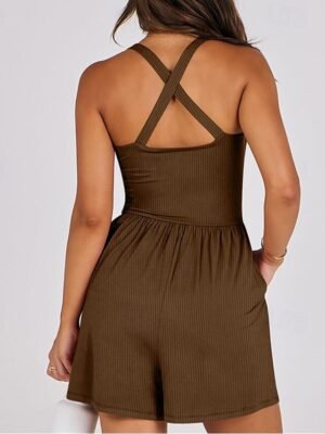 Stylish Regular Fit Solid Sleeveless Crew Neck Romper - Image 8