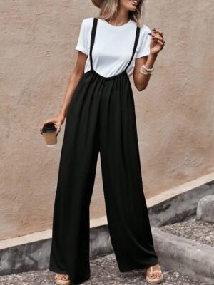 Stylish Regular Fit Solid Sleeveless Wide Leg Jumpsuit - Image 3